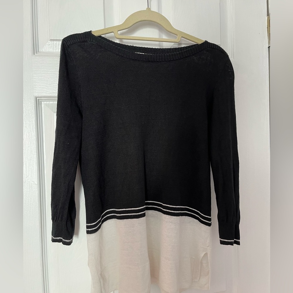 Madewell linen black and white 3/4 length sweater